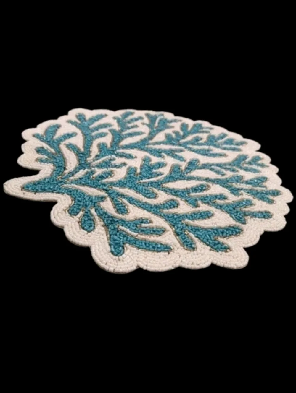 Tahari Coastal Blue Sea Coral Reef Beaded Placemat Charger Centerpiece NEW